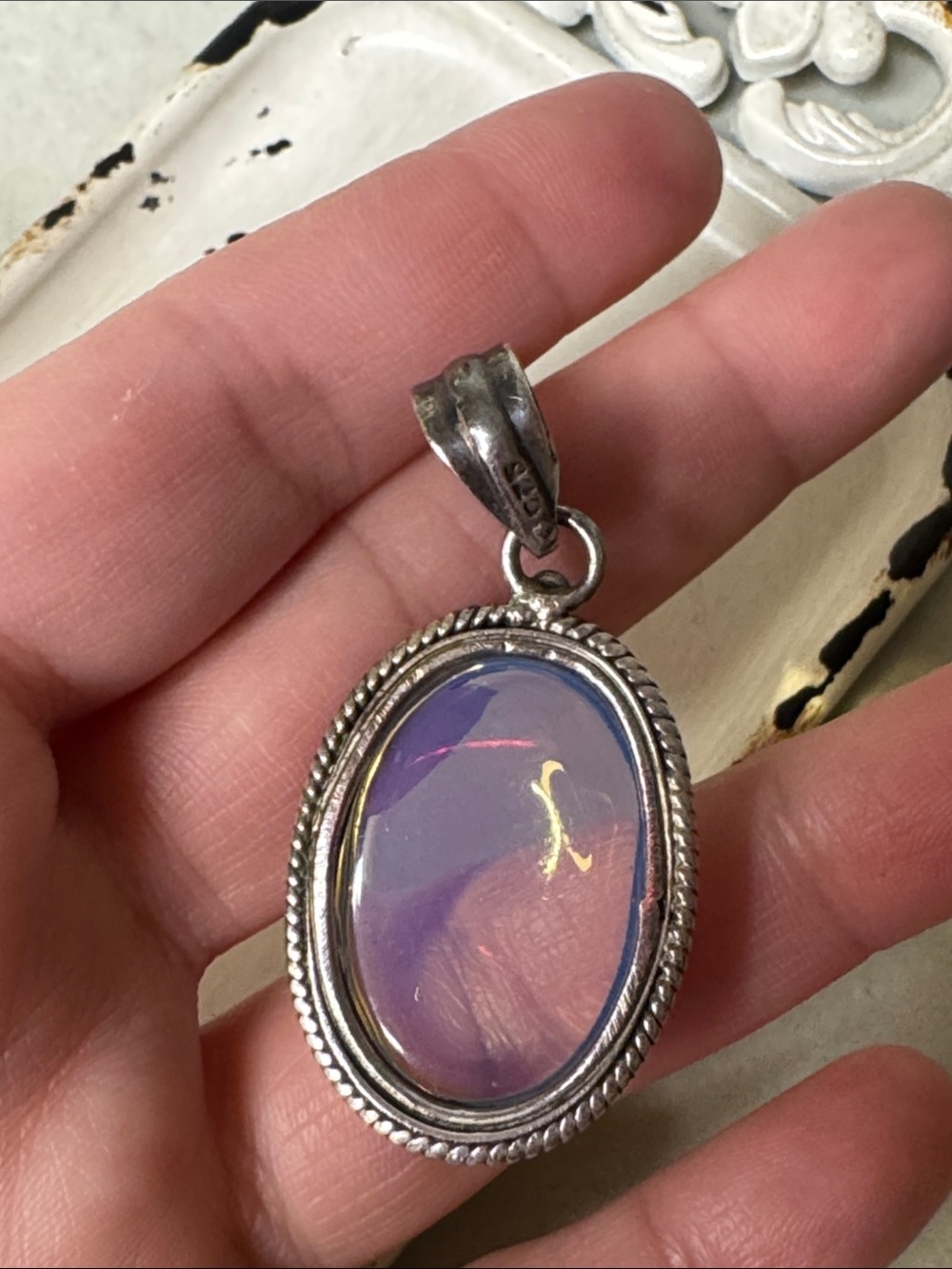 925 Sterling Silver Opalite Stone Pendant
